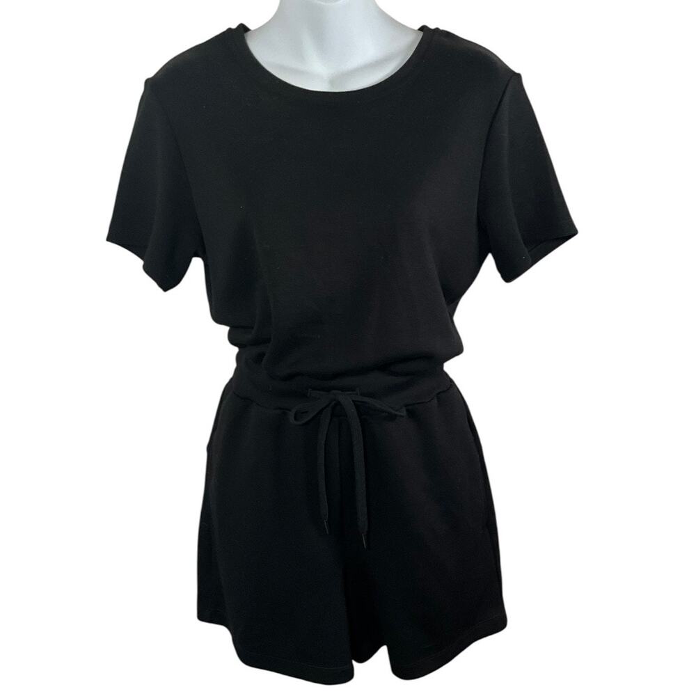 Black Romper XS Tie Waist Pockets Travel Beach Vacation Minimalist Chic Pockets